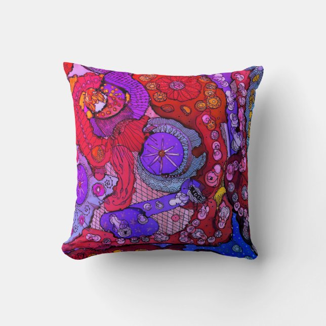 Coussin Abstrait brillant Fuchsia, orange et bleu (Recto)