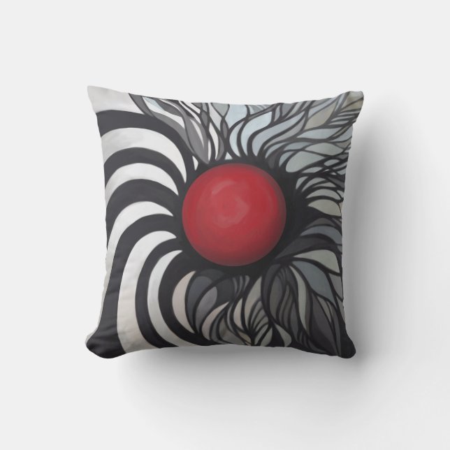 Coussin Abstrait, contemporain, cercle rouge, noir, blanc (Recto)