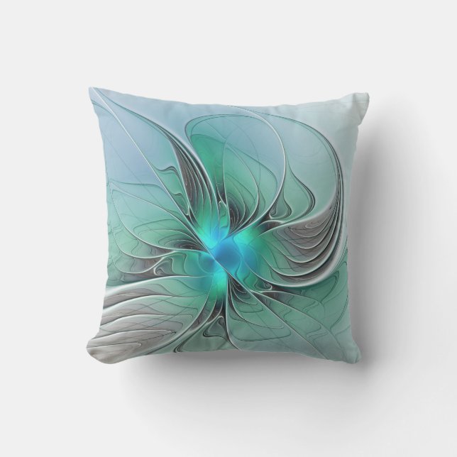 Coussin Abstrait D'Art Fractal Bleu Et Moderne (Recto)
