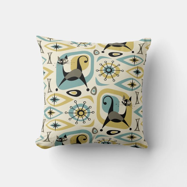 Coussin Abstrait de chats du milieu du siècle (Recto)