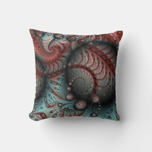 Coussin Abstrait Fantaisie Vive Art Fractal Brun Bleu