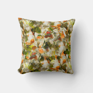 Coussin Abstrait Floral Aquarelle Automne Olive & Orange