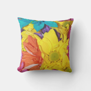 Coussin Abstrait floral coloré de fleurs jaunes et oranges