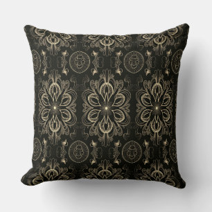 Coussin Abstrait Floral Noir Et Or