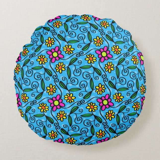 Coussin Abstrait Floral Round (Devant)
