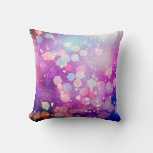 Coussin Abstrait flou de shi brillant bleu et argent