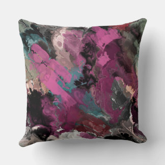 Coussin Abstrait fractal Turquoise, rose et noire