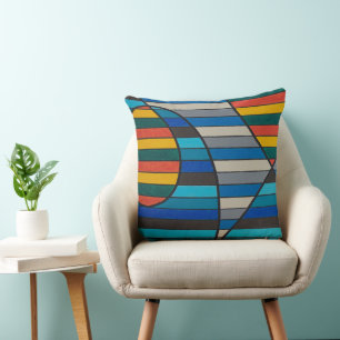 Coussin Abstrait Géométrique avec des Bandes et des Formes