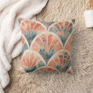 Coussin abstrait géométrique moderne Corail et Bleu