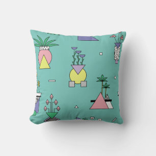 Coussin Abstrait géométrique, vases style memphis plante.