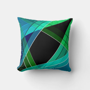 Coussin Abstrait, géométrique, vert, bleu, noir