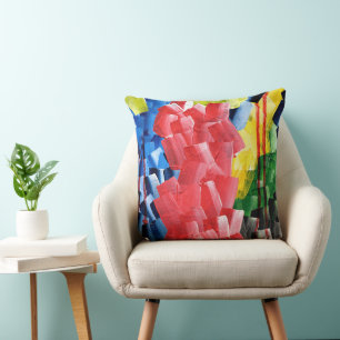 Coussin Abstrait Gras en Rouge, Bleu, Jaune et Vert