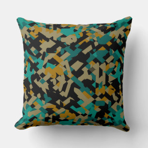 Coussin Abstrait jaune et noir turquoise