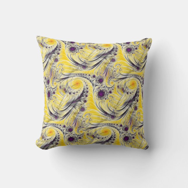 Coussin Abstrait Jaune Fractal Art (Recto)