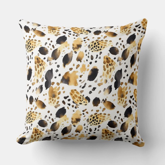 Coussin Abstrait Léopard Noir Blanc Or (Recto)