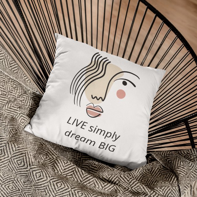Coussin Abstrait Line Art Face Live Simply Dream Gros Devi (The same design is on both sides)
