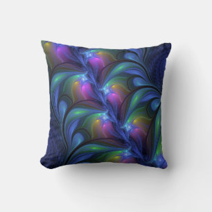Coussin Abstrait lumineux bleu rose vert fractal coloré