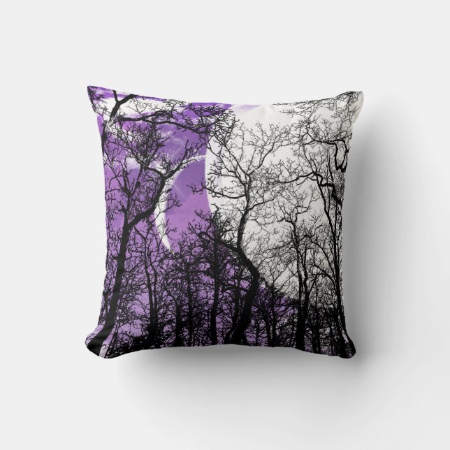 Coussin Abstrait Lune Arbre Violet noir blanc Poudre oreil (Recto)
