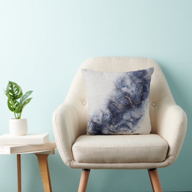 Coussin Abstrait Marine Blue Agate Eau Fissures Lancer Ore (Chaise)