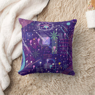 Coussin Abstrait Maximaliste sur Fond Violet