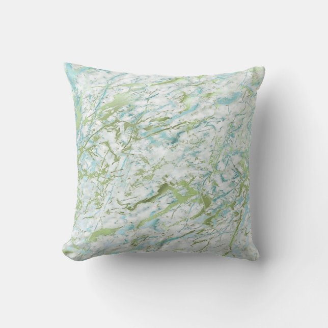 Coussin Abstrait Mint Green Blue Marbre blanc Luxe (Recto)