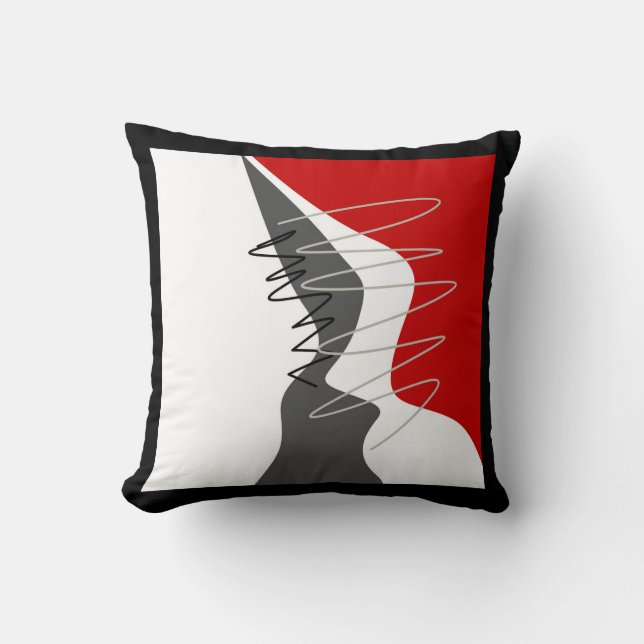 Coussin Abstrait, moderne, créatif, appliqué, rouge et gri (Recto)