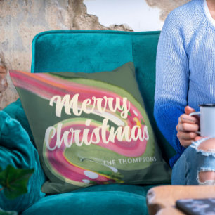 Coussin Abstrait moderne Joyeux Noël Nom personnalisé
