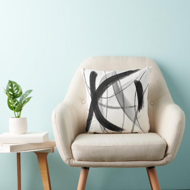 Coussin Abstrait noir et blanc moderne (Chaise)