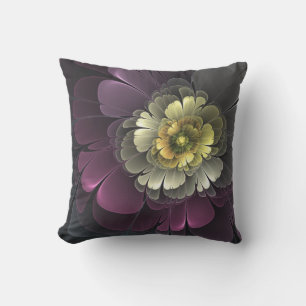 Coussin Abstrait Purpur moderne Khaki Gris Fleur fractale