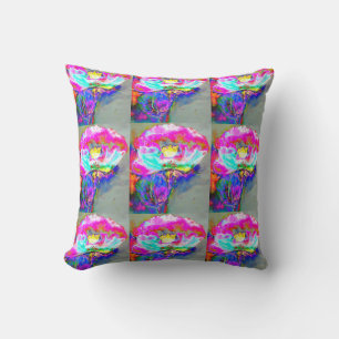 Coussin Abstrait rose turquoise aquarelle floral