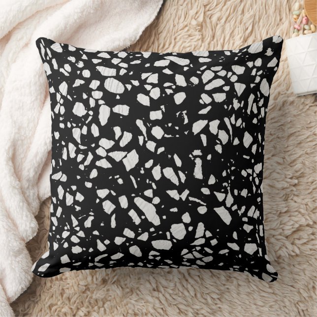 Coussin Abstrait Terrazzo Mosaic Motif noir et blanc (Couverture)
