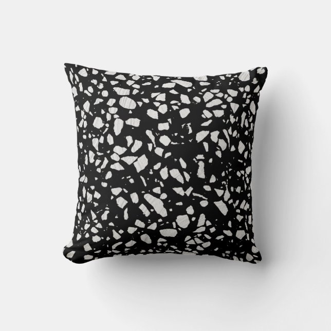 Coussin Abstrait Terrazzo Mosaic Motif noir et blanc (Recto)