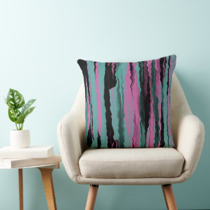 Coussin Abstrait turquoise, noir et rose