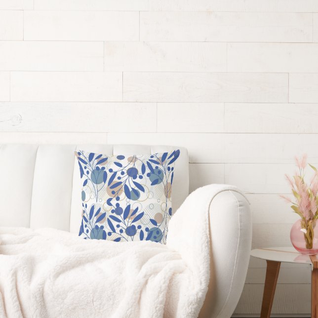 Coussin Abstraite feuille botanique bleue et or (Canapé)