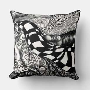 Coussin Abstraite ligne noire et blanche
