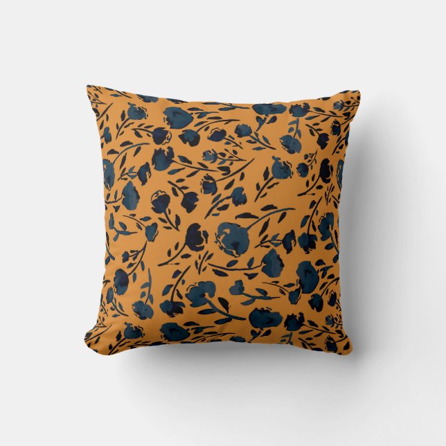 Coussin Abstraite moutarde florale et Monogramme à chic bl (Recto)