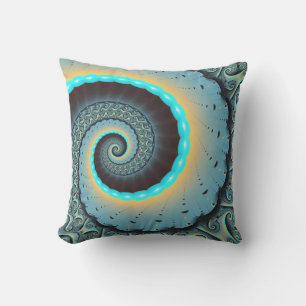 Coussin Abstraite spirale d'art fractal bleu turquoise ora