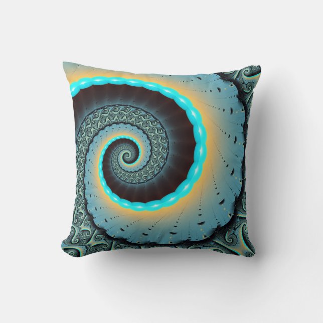 Coussin Abstraite spirale d'art fractal bleu turquoise ora (Recto)