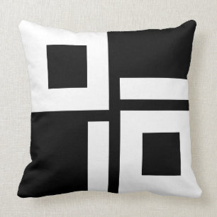 Coussin Abstraits Carrés et rayures noirs et blancs