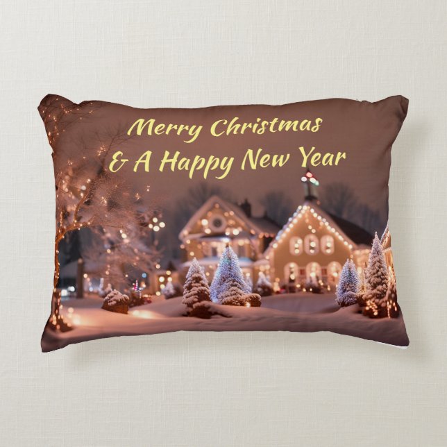 Coussin Accent Avec Scène De Noël Extérieure (Devant)