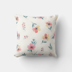 Coussin Accent Élégant de Jardin en Fleurs Roses et Jaunes