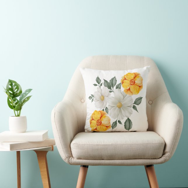 Coussin Accent floral blanc jaune et verdure (Chaise)