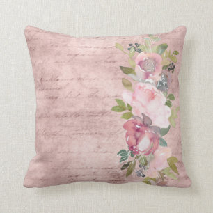 Coussin Accent floral rose aquarelle sur le script Rose Du
