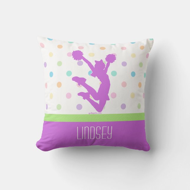 Coussin Acclamation à pois pourpre en pastel/Pom avec le (Recto)