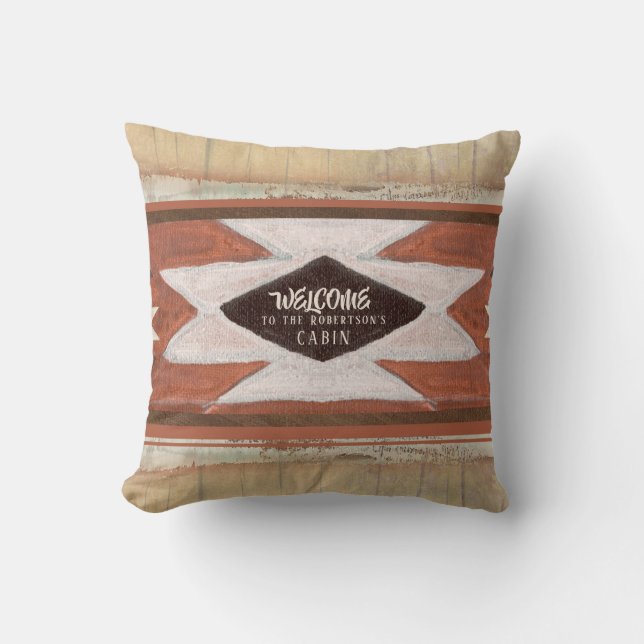 Coussin Accueil au nom de famille rustique de tribal de (Recto)