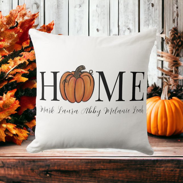 Coussin Accueil Automne Citrouille orange Nom de famille p (Créateur téléchargé)
