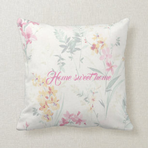 Coussin Accueil douce maison fleurie boho rose jaune turqu