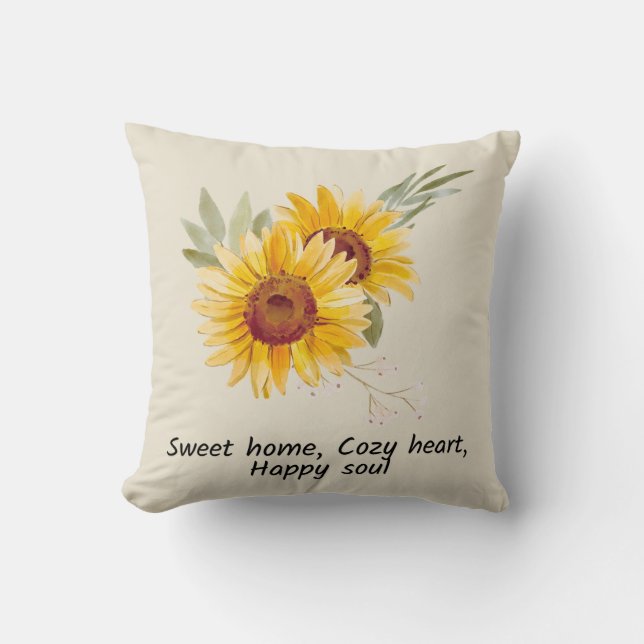 Coussin Accueil Doux, Coeur Cosy Avec Tournesol Jetant Ore (Recto)