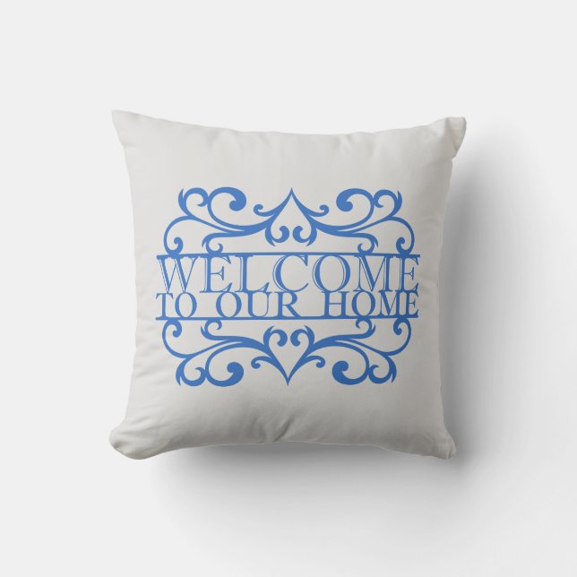 Coussin Accueil Élégant À Notre Accueil Citation Blue Grey (Recto)