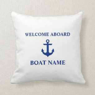 Coussin Accueil nautique de bleu à bord de blanc de nom d